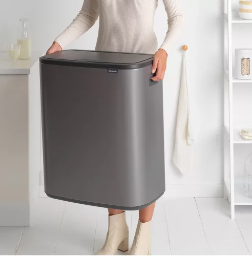 Brabantia Bo Touch Bin nyomófedeles hulladékgyűjtő XXL, padlón álló, műanyag tartály, 2x30L - O méret, acél,