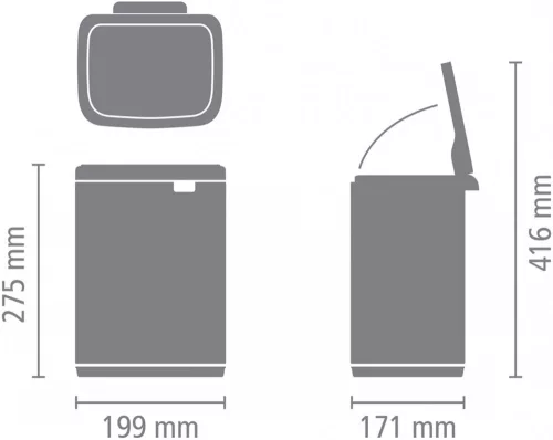 Brabantia Bo Waste Bin hulladékgyűjtő felnyitható, Soft-Close fedéllel, fali/álló, műanyag tartály, 4L - A méret, r.m.