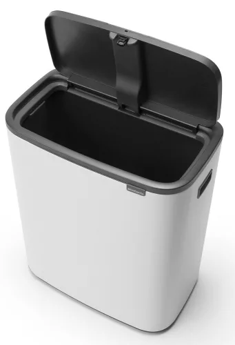 Brabantia Bo Touch Bin nyomófedeles hulladékgyűjtő XXL, padlón álló, műanyag tartály, 60L - M méret, acél, fehér