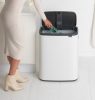 Brabantia Bo Touch Bin nyomófedeles hulladékgyűjtő XXL, padlón álló, műanyag tartály, 60L - M méret, acél, fehér