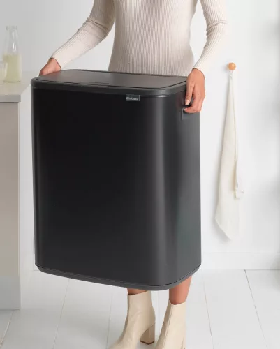 Brabantia Bo Touch Bin nyomófedeles hulladékgyűjtő XXL, padlón álló, műanyag tartály, 60L - M méret, acél, matt fekete