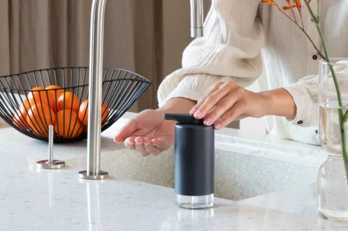 Brabantia SinkStyle Soap Dispenser konyhai szappanadagoló 200 ml, r.m. acél, üveg, határtalan szürke ásványi textúra
