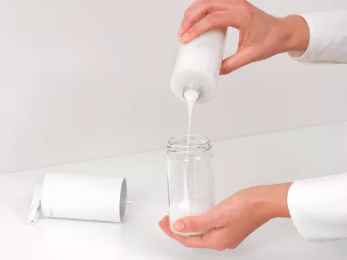 Brabantia SinkStyle Soap Dispenser konyhai szappanadagoló 200 ml, r.m. acél, üveg, szikrázó fehér ásványi textúra