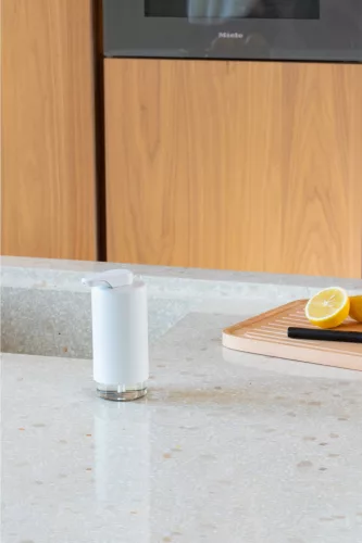 Brabantia SinkStyle Soap Dispenser konyhai szappanadagoló 200 ml, r.m. acél, üveg, szikrázó fehér ásványi textúra