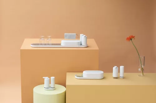 Brabantia SinkStyle Soap Dispenser konyhai szappanadagoló 200 ml, r.m. acél, üveg, szikrázó fehér ásványi textúra