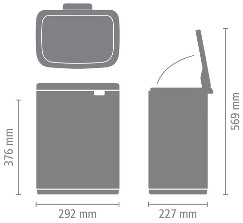 Brabantia Bo Waste Bin hulladékgyűjtő felnyitható, Soft-Close fedéllel, műanyag tartály, 12L - C méret, acél, matt