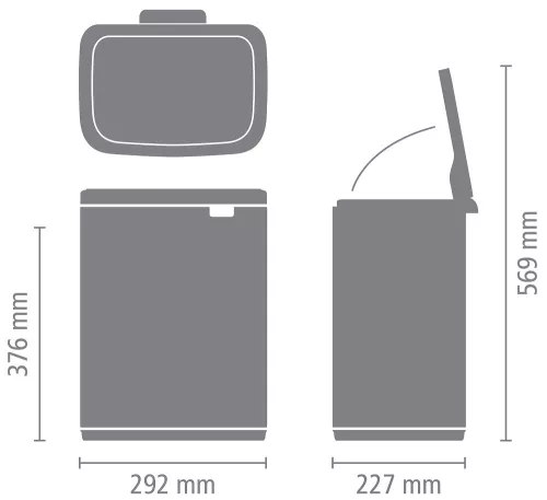 Brabantia Bo Waste Bin hulladékgyűjtő felnyitható, Soft-Close fedéllel, műanyag tartály, 12L - C méret, r.m. acél,