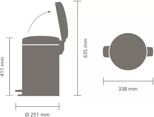 Brabantia NewIcon pedálos hulladékgyűjtő szagmentesen záródó Soft-Close fedél, műanyag tartály, 12L - X méret, acél,