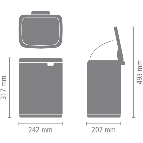 Brabantia Bo Waste Bin hulladékgyűjtő felnyitható, Soft-Close fedéllel, fali/álló, műanyag tartály, 7L - B méret, acél,