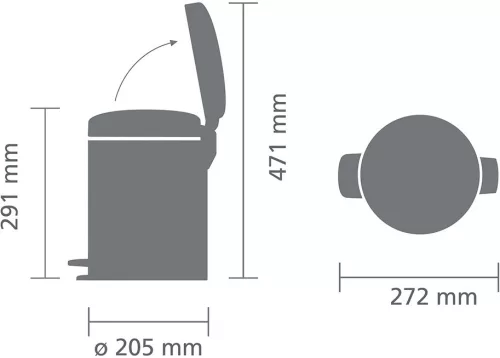 Brabantia NewIcon pedálos hulladékgyűjtő szagmentesen záródó Soft-Close fedél, műanyag tartály, 5L - W méret, acél,