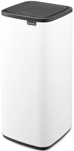 Brabantia Bo Touch Bin nyomófedeles hulladékgyűjtő, karcsú, négyzetes forma, műanyag tartály, 30L - O méret, acél, fehér