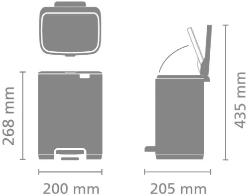 Brabantia Bo Pedal Bin pedálos hulladékgyűjtő szagmentesen záródó Soft-Close fedél, karcsú, négyzetes forma, műanyag