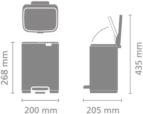 Brabantia Bo Pedal Bin pedálos hulladékgyűjtő szagmentesen záródó Soft-Close fedél, karcsú, négyzetes forma, műanyag