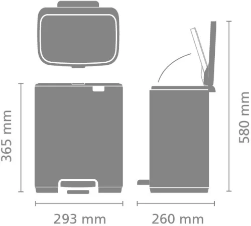 Brabantia Bo Pedal Bin pedálos hulladékgyűjtő szagmentesen záródó Soft-Close fedél, karcsú, négyzetes forma, műanyag
