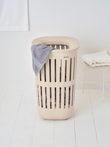 Brabantia Collect-It Laundry Basket magasított szennyestartó kosár levehető Quick-Drop fedővel, 55L, szellőző test,