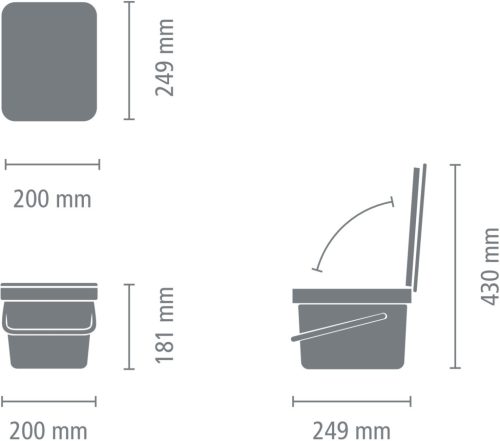 Brabantia Sort & Go konyhai szemetes felnyitható fedéllel, fogantyúval, szelektív és komposzt gyűjtéséhez, 6L - S méret,