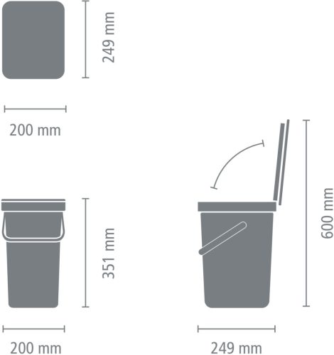 Brabantia Sort & Go konyhai szemetes felnyitható fedéllel, fogantyúval szelektív és komposzt gyűjtéséhez, 12L - C méret,