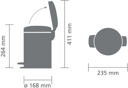 Brabantia NewIcon pedálos hulladékgyűjtő szagmentesen záródó Soft-Close fedél, műanyag tartály, 3L - V méret, acél,
