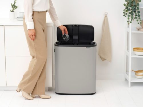 Brabantia Bo Touch Bin nyomófedeles hulladékgyűjtő XXL, padlón álló, műanyag tartály, 2x30L - O méret, acél,