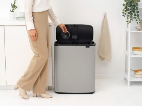 Brabantia Bo Touch Bin nyomófedeles hulladékgyűjtő XXL, padlón álló, műanyag tartály, 60L - M méret, acél, hamvasszürke