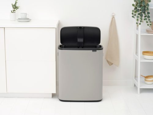 Brabantia Bo Touch Bin nyomófedeles hulladékgyűjtő XXL, padlón álló, műanyag tartály, 60L - M méret, acél, hamvasszürke