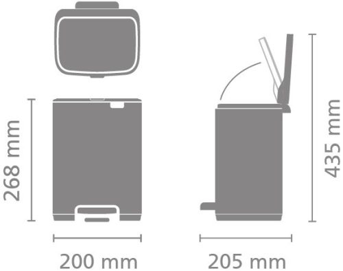 Brabantia Bo Pedal Bin pedálos hulladékgyűjtő szagmentesen záródó Soft-Close fedél, karcsú, négyzetes forma, műanyag
