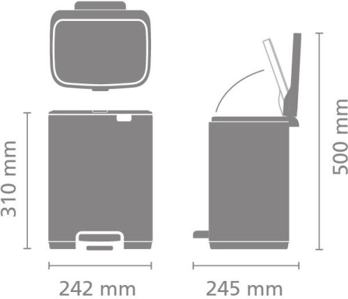 Brabantia Bo Pedal Bin pedálos hulladékgyűjtő szagmentesen záródó Soft-Close fedél, karcsú, négyzetes forma, műanyag