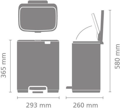 Brabantia Bo Pedal Bin pedálos hulladékgyűjtő szagmentesen záródó Soft-Close fedél, karcsú, négyzetes forma, műanyag