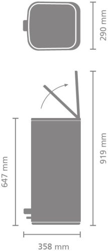 Brabantia Bo Pedal Bin pedálos hulladékgyűjtő szagmentesen záródó Soft-Close fedél, karcsú, négyzetes forma, műanyag