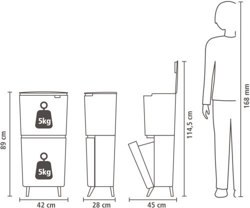 Brabantia SortUp Recycle Bin Hi 2 szintes szelektív hulladékgyűjtő torony lábakon, felhajtható fedéllel, 20+25L