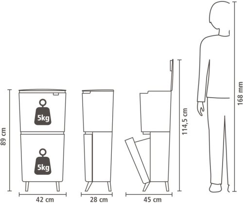 Brabantia SortUp Recycle Bin Hi 2 szintes szelektív hulladékgyűjtő torony lábakon, felhajtható fedéllel, 10+10+25L-