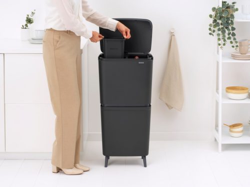 Brabantia SortUp Recycle Bin Hi 2 szintes szelektív hulladékgyűjtő torony lábakon, felhajtható fedéllel, 10+10+25L-