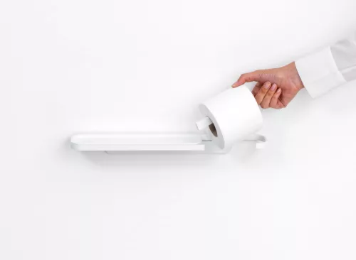 Brabantia MindSet fali kistekercses WC-papír tartó polccal, acél, szikrázó fehér ásványi textúra - 303142