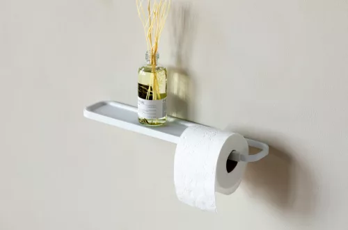 Brabantia MindSet fali kistekercses WC-papír tartó polccal, acél, szikrázó fehér ásványi textúra - 303142