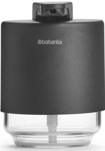 Brabantia MindSet folyékonyszappan-adagoló csepegésbiztos pumpával, 200ml üveg tartály, acél burkolat, határtalan szürke