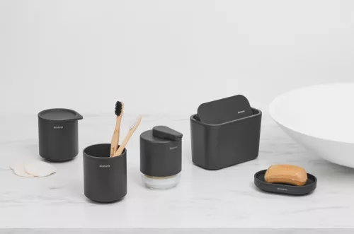 Brabantia MindSet kozmetikai rendszerező, vattakorong tároló szilikon fedéllel, csúszásmentes talppal, acél, határtalan