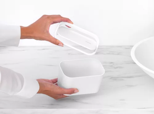 Brabantia MindSet kozmetikai hulladékgyűjtő billenőfedéllel, csúszásmentes talppal, műanyag, szikrázó fehér ásványi