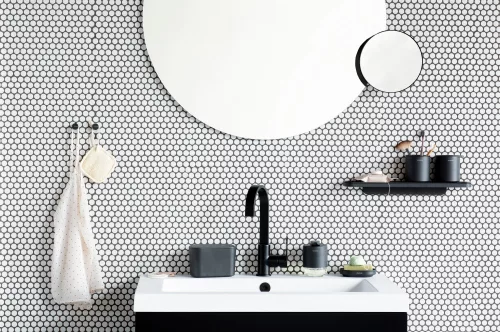 Brabantia MindSet piperetükör mágneses fali tartóval, 5x nagyítás, kerek, acél, határtalan szürke ásványi textúra
