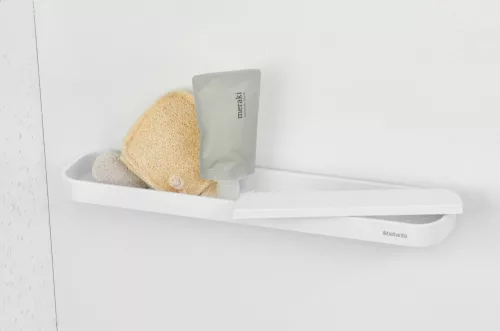 Brabantia MindSet zuhanypolc szilikon üveglehúzóval, 421x90mm, szikrázó fehér ásványi textúra - 303623
