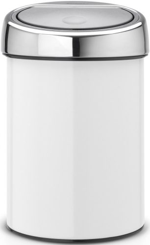 Brabantia Touch Bin fali/álló nyomófedeles hulladékgyűjtő XXS, 3L - A méret, acél fehér test, r.m. acél fényes fedő