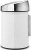 Brabantia Touch Bin fali/álló nyomófedeles hulladékgyűjtő XXS, 3L - A méret, acél fehér test, r.m. acél fényes fedő