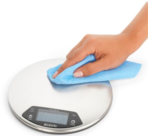 Brabantia Profile digitális konyhai mérleg, időzítővel, 5kg teherbírás, 1g pontosság, megvilágított LCD kijelző, elemes,