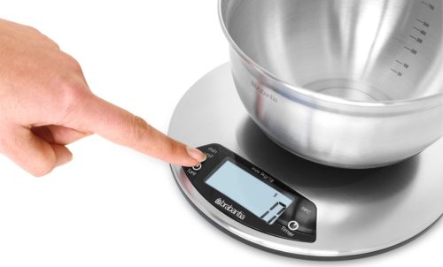 Brabantia Profile digitális konyhai mérleg, időzítővel, 5kg teherbírás, 1g pontosság, megvilágított LCD kijelző, elemes,