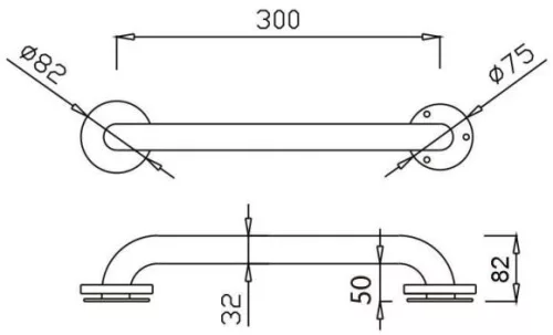 300mm egyenes kapaszkodó, D=32mm, 1,5mm falvastagság, acél, fehér