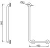 L-alakú mozgássérült kapaszkodó 400x800mm, jobbos, szemből nézve a WC bal oldalára kerül, r.m. acél, fényes