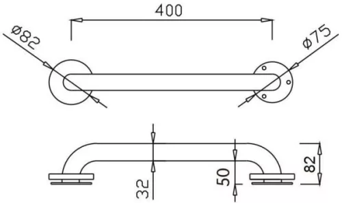 400mm egyenes kapaszkodó, D=32mm, 1,5mm falvastagság, r.m. acél, fényes