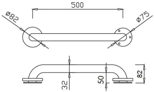 500mm egyenes kapaszkodó, D=32mm, 1,5mm falvastagság, r.m. acél, selyem matt