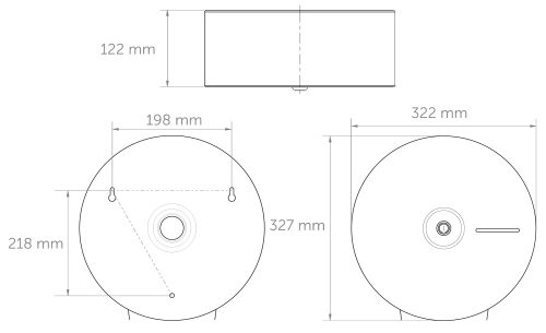 Nagytekercses ipari WC-papír tartó 280mm átmérőjű maxi tekercsekhez, D=322mm, acél, fehér