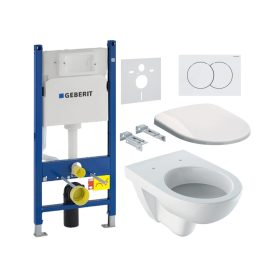   GEBERIT Duofix fali WC szerelőelem szett, tartály, fehér nyomólap, WC, ülőke, 112cm