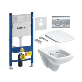   GEBERIT Duofix fali WC-szerelőelem szett, tartály, króm nyomólap, RF WC, ülőke, 112cm